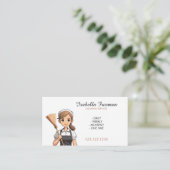 Cartoon White Broom House Haushaltshilfe Reinigung Visitenkarte (Stehend Vorderseite)