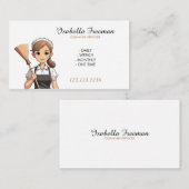 Cartoon White Broom House Haushaltshilfe Reinigung Visitenkarte (Vorne/Hinten)