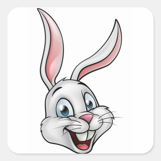 Cartoon White Bunny Rabbit Face Quadratischer Aufkleber (Vorderseite)