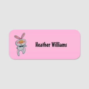 Cartoon White Bunny thumbt auf Schild Hellrosa Namensschild