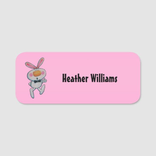Cartoon White Bunny thumbt auf Schild Hellrosa Namensschild (Vorderseite)