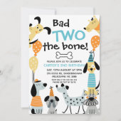Cartoon wie Bad Two der Knochen Hund 2. Geburtstag Einladung (Vorderseite)