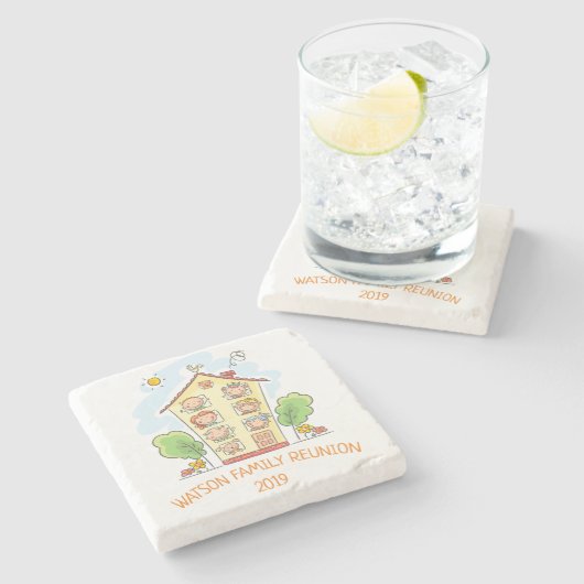 Cartoon-Wiedersehen-Monogramm Steinuntersetzer (Seitenansicht)