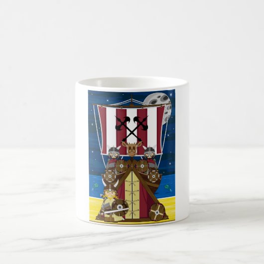 Cartoon-Wikinger Krieger und Longship Kaffeetasse (Mittel)