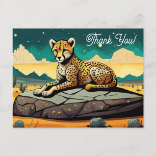 Cartoon Wild Leopard in der Wüste Vielen Dank Postkarte