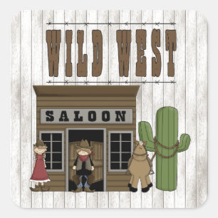 Cartoon Wild Western Fun Saloon Quadratischer Aufkleber