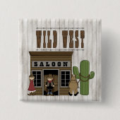 Cartoon-wilder Western-Spaß-Saal Button (Vorderseite)