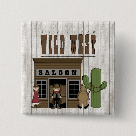 Cartoon-wilder Western-Spaß-Saal Button (Vorderseite)