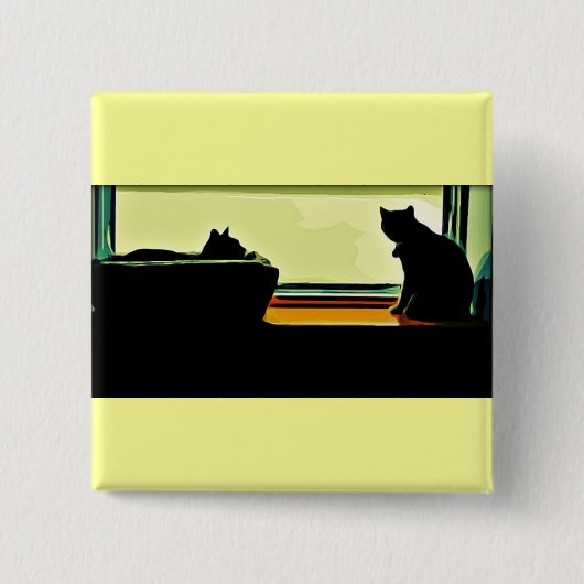 Cartoon Window Kätzchen Button (Vorderseite)
