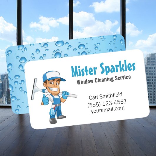 Cartoon Window Squeegee Cleaning Service Typ Visitenkarte