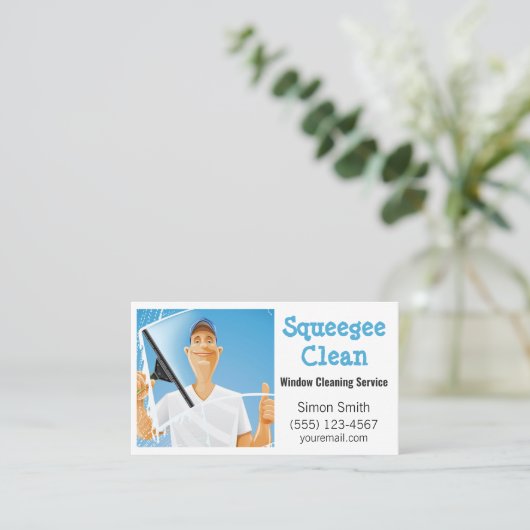 Cartoon Window Squeegee Cleaning Service Typ Visitenkarte (Stehend Vorderseite)