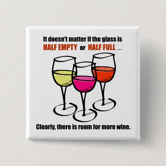 Cartoon Wine Glasses Glass Halb leere Spaß Wein Button (Vorderseite)