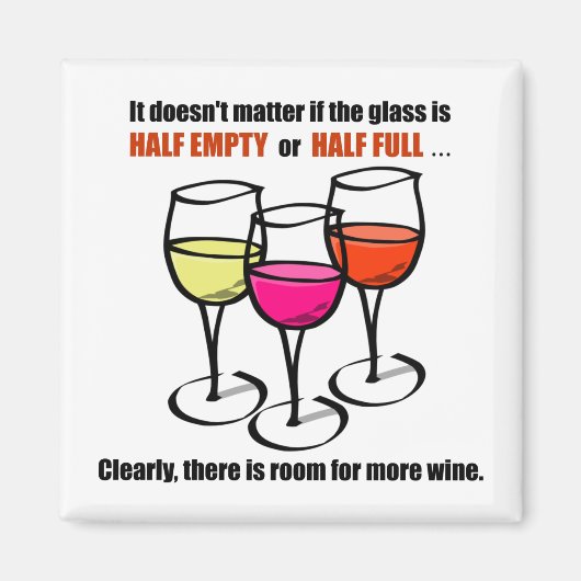 Cartoon Wine Glasses Glass Halb leere Spaß Wein Magnet (Vorne)