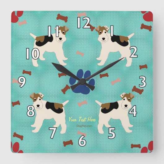 Cartoon Wire Fox Terrier Quadratische Wanduhr (Vorderseite)