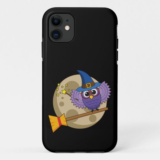 Cartoon Wizard Owl Flying on Broom Case-Mate iPhone Hülle (Rückseite)