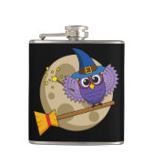 Cartoon Wizard Owl Flying on Broom Flachmann (Vorderseite)
