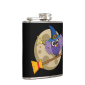 Cartoon Wizard Owl Flying on Broom Flachmann (Rechts)