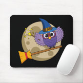 Cartoon Wizard Owl Flying on Broom Mousepad (Mit Mouse)