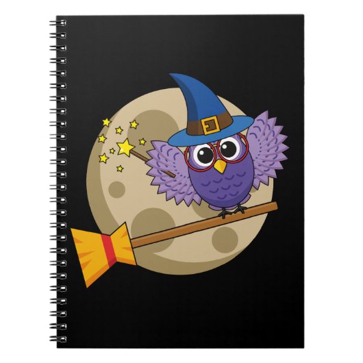 Cartoon Wizard Owl Flying on Broom Notizblock (Vorderseite)