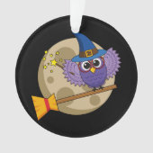 Cartoon Wizard Owl Flying on Broom Ornament (Vorderseite)