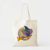 Cartoon Wizard Owl Flying on Broom Tragetasche (Vorne)