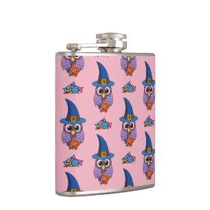 Cartoon Wizard Owl Muster Flachmann