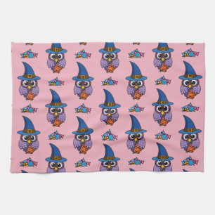 Cartoon Wizard Owl Muster Geschirrtuch