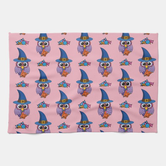 Cartoon Wizard Owl Muster Geschirrtuch (Horizontal)