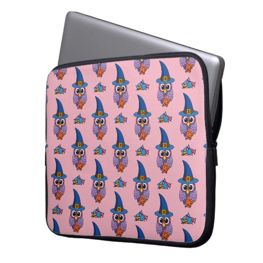 Cartoon Wizard Owl Muster Laptopschutzhülle (Vorderseite Links)
