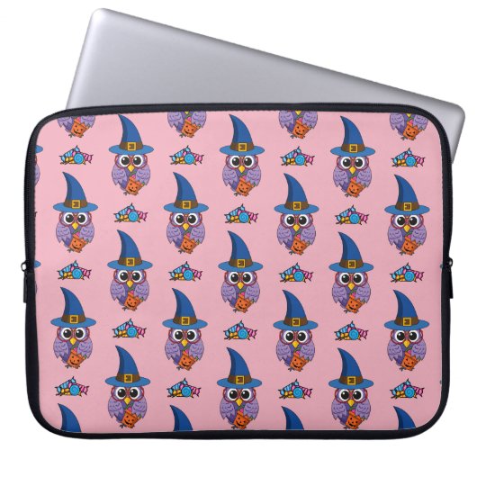 Cartoon Wizard Owl Muster Laptopschutzhülle (Vorderseite)