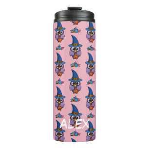 Cartoon Wizard Owl - Patter Name hinzufügen Thermosbecher