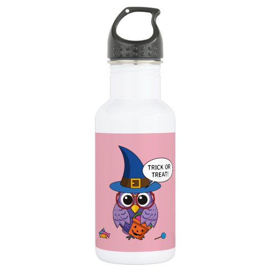 Cartoon Wizard Owl - Trick oder Treten Edelstahlflasche (Vorderseite)