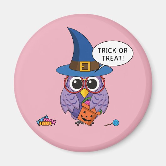 Cartoon Wizard Owl - Trick oder Treten Magnet (Vorne)