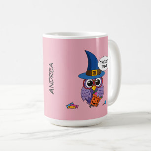 Cartoon Wizard Owl - Trick oder Treten Name hinz Kaffeetasse