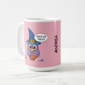 Cartoon Wizard Owl - Trick oder Treten | Name hinz Kaffeetasse (Vorderseite Links)
