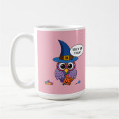 Cartoon Wizard Owl - Trick oder Treten | Name hinz Kaffeetasse (Links)