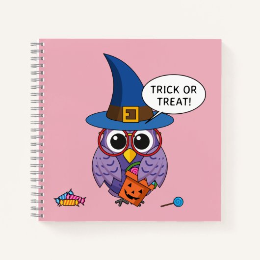 Cartoon Wizard Owl - Trick oder Treten Notizblock (Vorderseite)