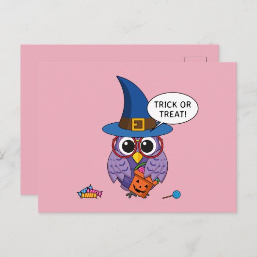 Cartoon Wizard Owl - Trick oder Treten Postkarte (Vorne/Hinten)
