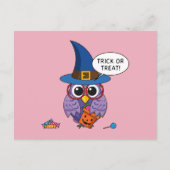 Cartoon Wizard Owl - Trick oder Treten Postkarte (Vorderseite)
