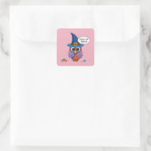 Cartoon Wizard Owl - Trick oder Treten Quadratischer Aufkleber (Tasche)