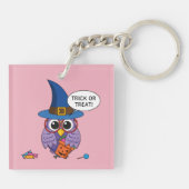 Cartoon Wizard Owl - Trick oder Treten Schlüsselanhänger (Rückseite)