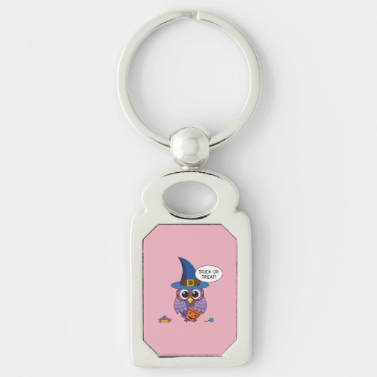 Cartoon Wizard Owl - Trick oder Treten Schlüsselanhänger (Vorderseite)