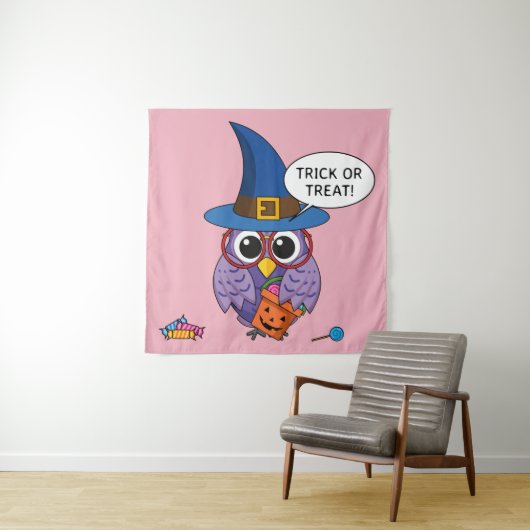 Cartoon Wizard Owl - Trick oder Treten Wandteppich (Beispiel)