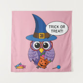 Cartoon Wizard Owl - Trick oder Treten Wandteppich (Vorderseite)