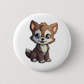 Cartoon Wolf-Abbildung Button (Vorderseite)