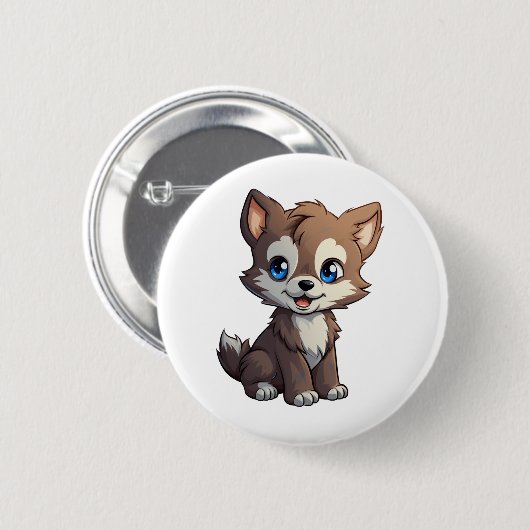 Cartoon Wolf-Abbildung Button (Vorne & Hinten)