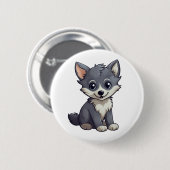 Cartoon Wolf-Abbildung Button (Vorne & Hinten)