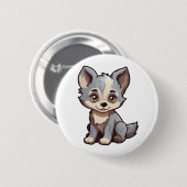 Cartoon Wolf-Abbildung Button (Vorne & Hinten)