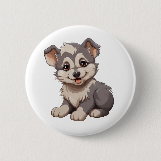 Cartoon Wolf-Abbildung Button (Vorderseite)