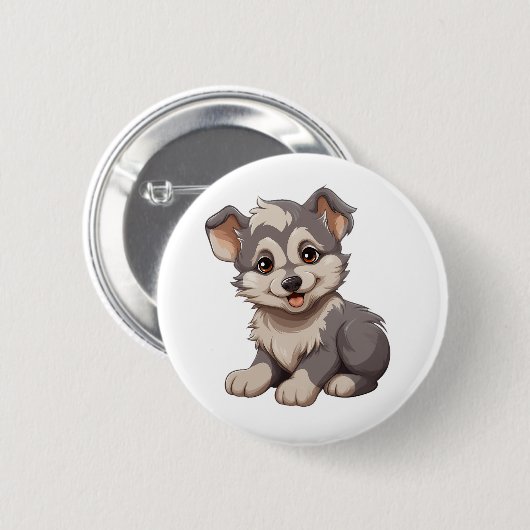 Cartoon Wolf-Abbildung Button (Vorne & Hinten)